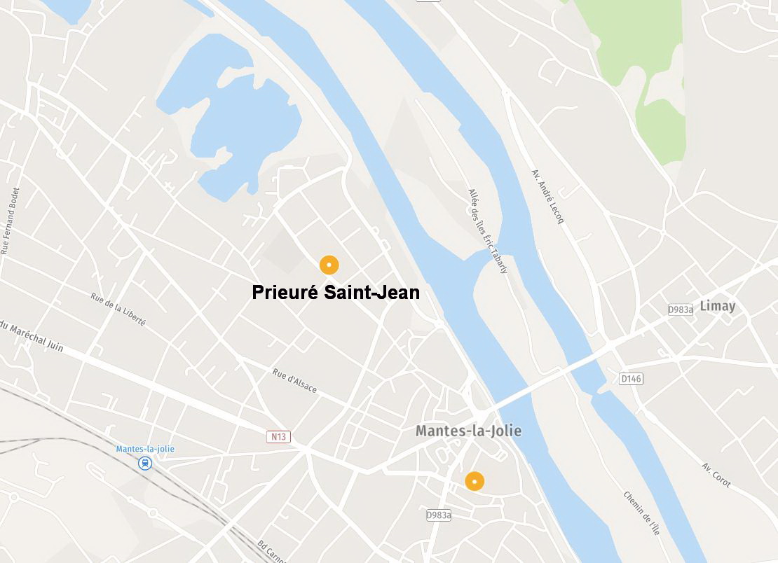 Localisation Prieuré Saint Jean de Mantes avec mention